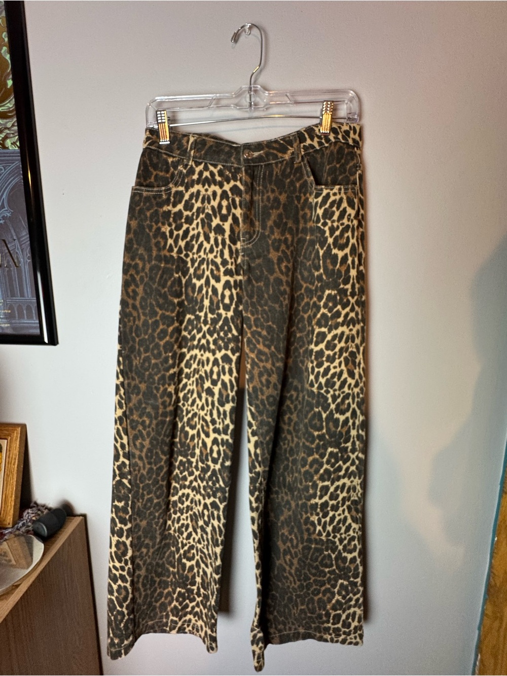 Leopard Print Wide Leg Pants - Brown & Cream